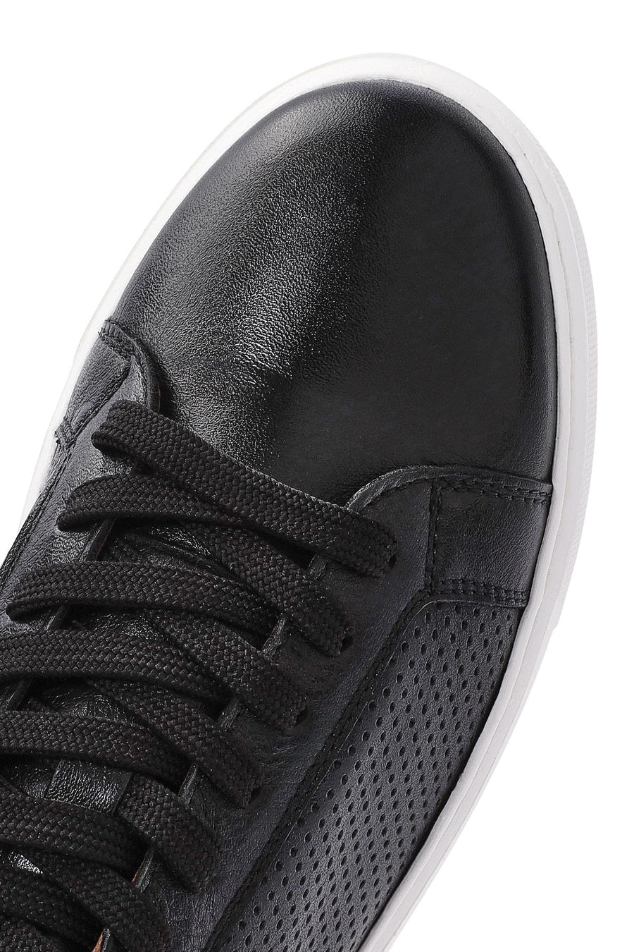Erkek Siyah Bağcıklı Deri Sneaker