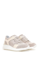 Women's Beige Leather Suede Detailed Thick Soled Sneaker | Derimod