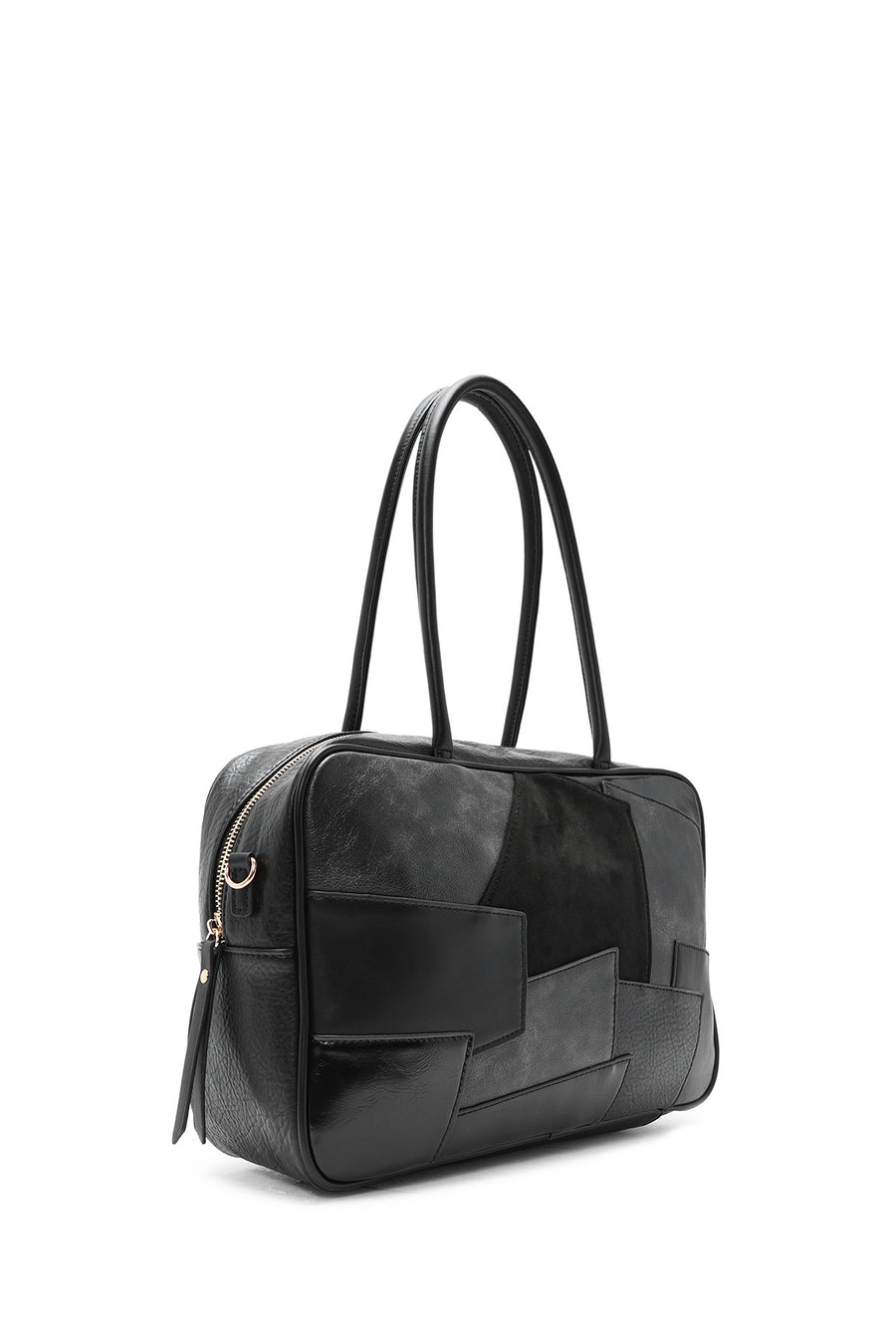Women's Black Long Strap Patterned Shoulder Bag