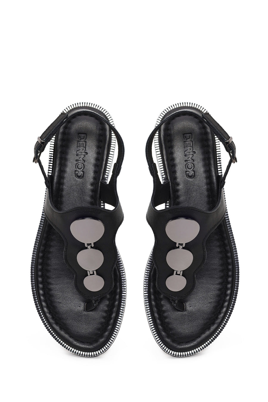Women's Black Leather Flip-Flop Sandals
