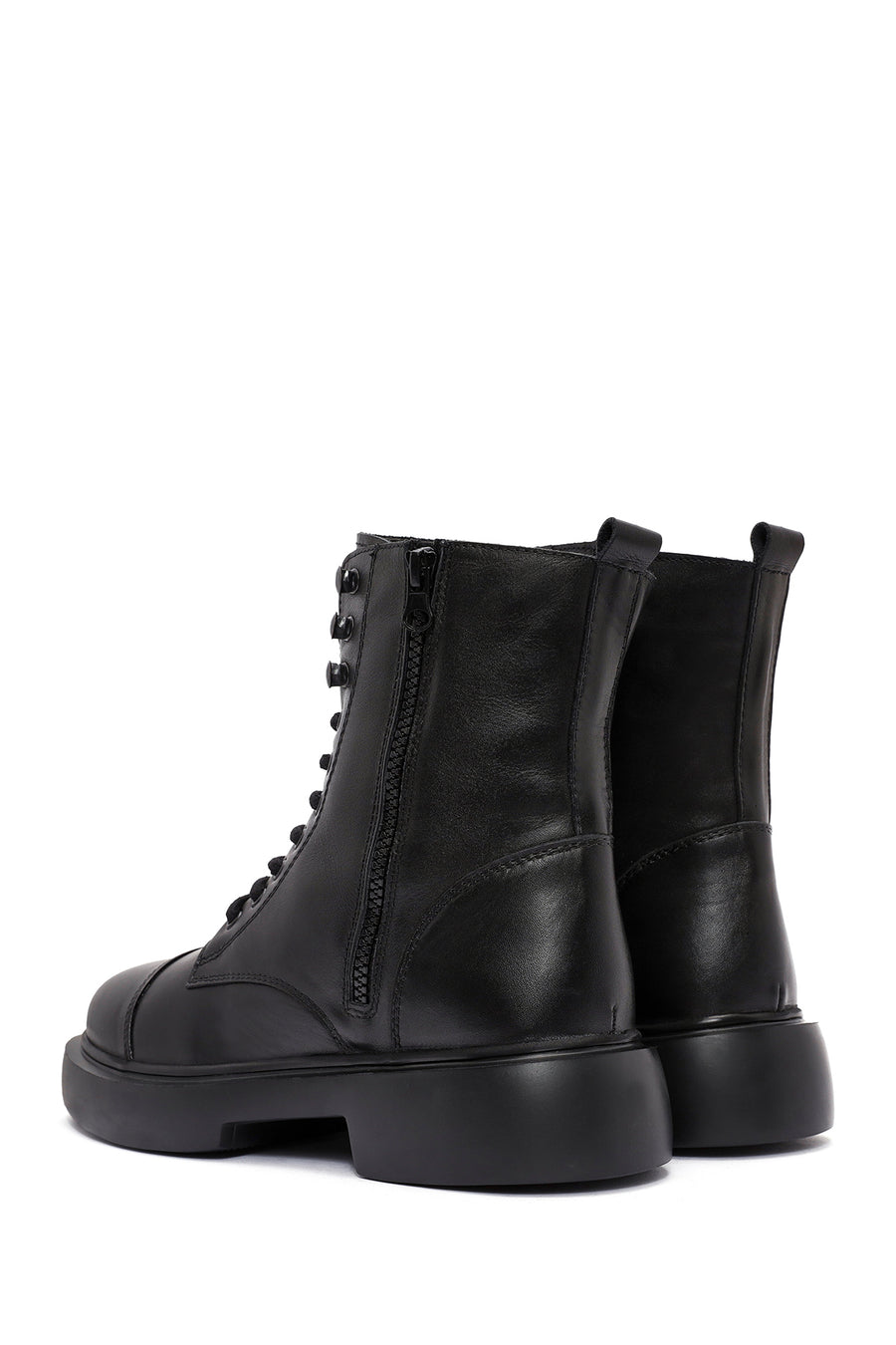 Men's Black Zippered Leather Casual Boots