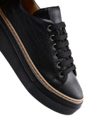 Women's Black Lace-up Thick-Sole Leather Sneaker | Derimod