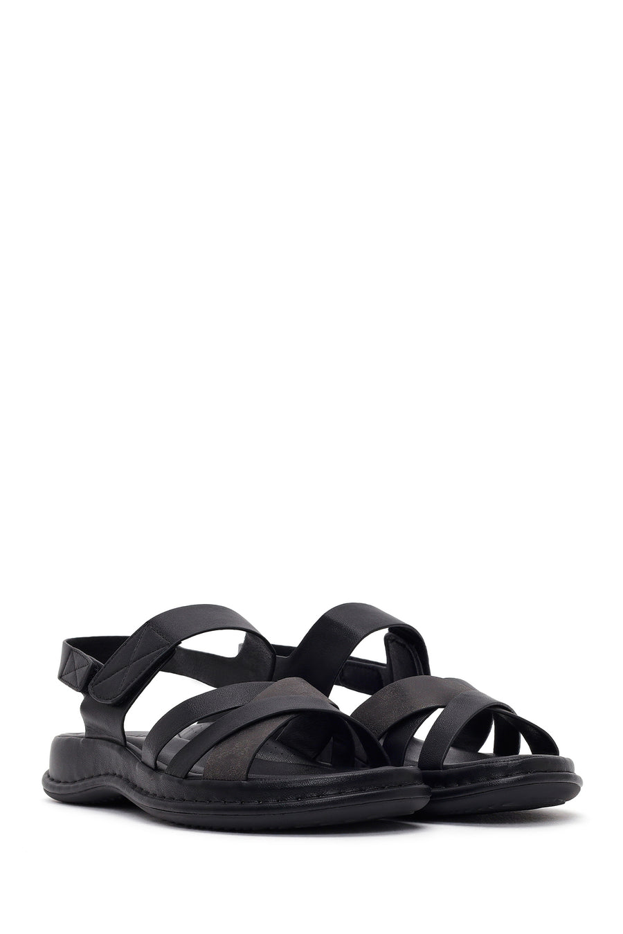 Women's Black Strapped Thick-Soled Comfort Sandals
