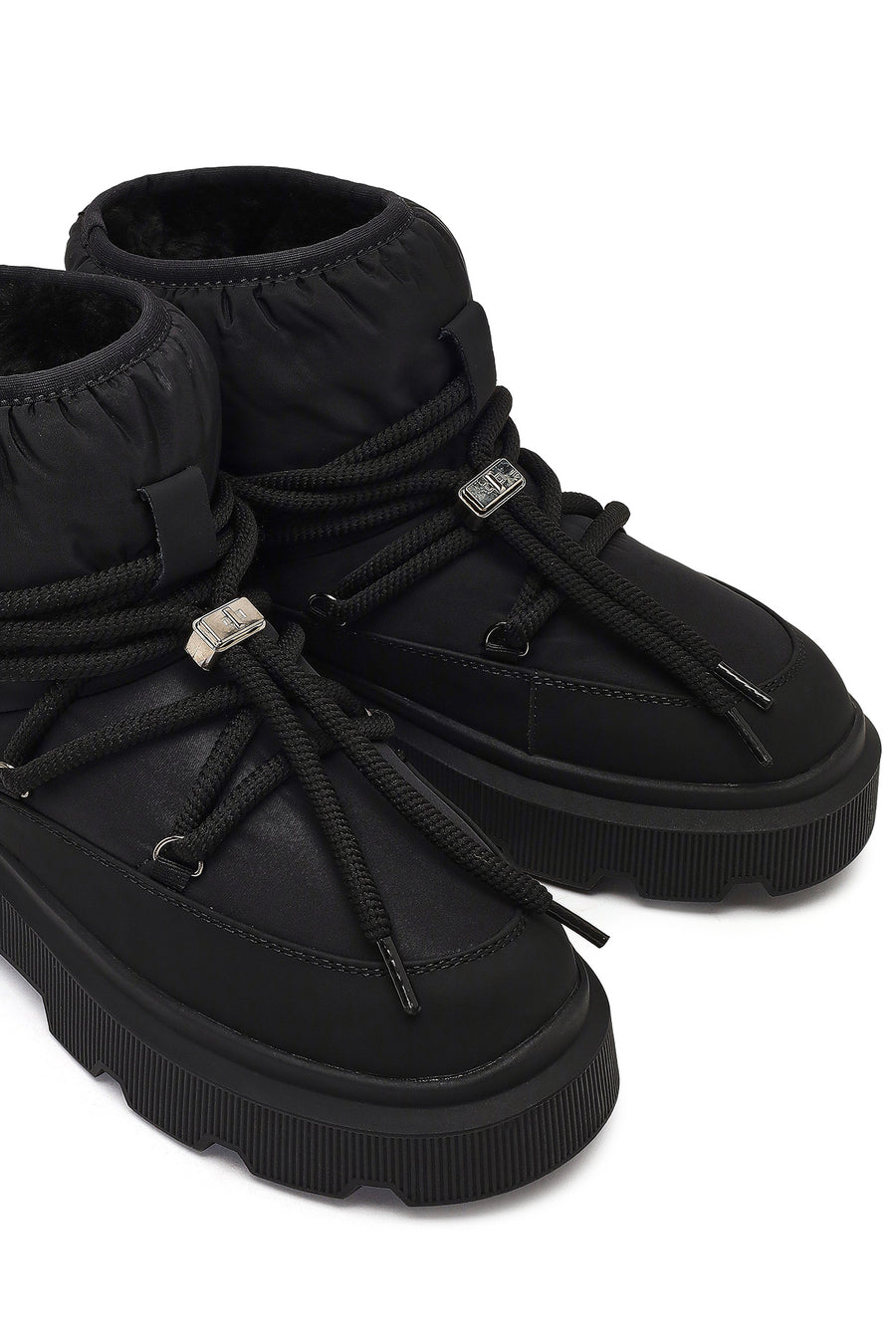 Woman Black Lace-Up Thick-Soled Boots