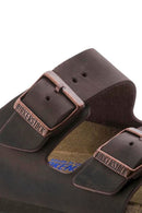 Birkenstock Men's Mink Nubuck Leather Double Buckle Flat Arizona Slippers | Derimod