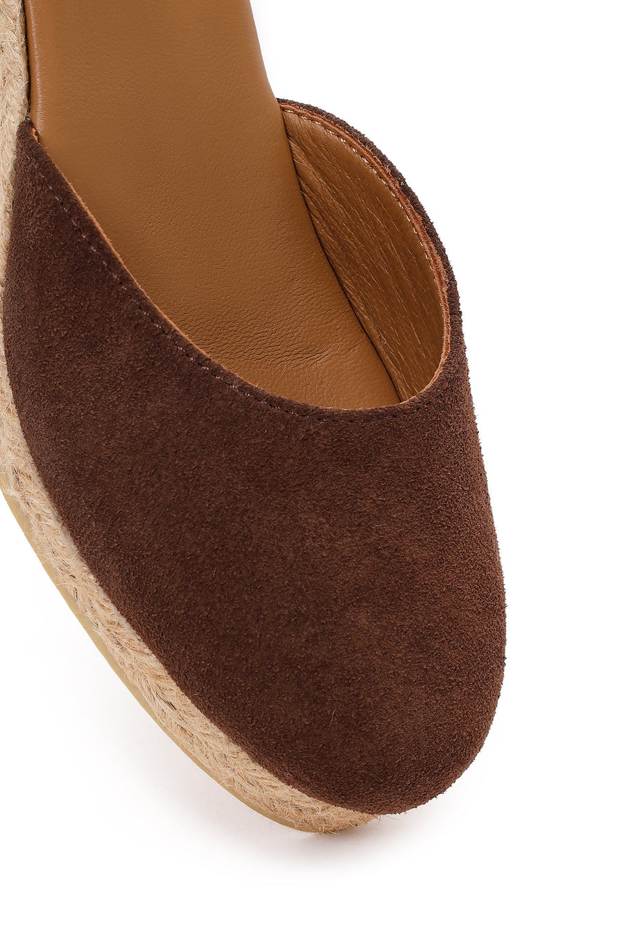 Women's Brown Ankle Strap Wedge Heel Suede Leather Espadrille Sandals