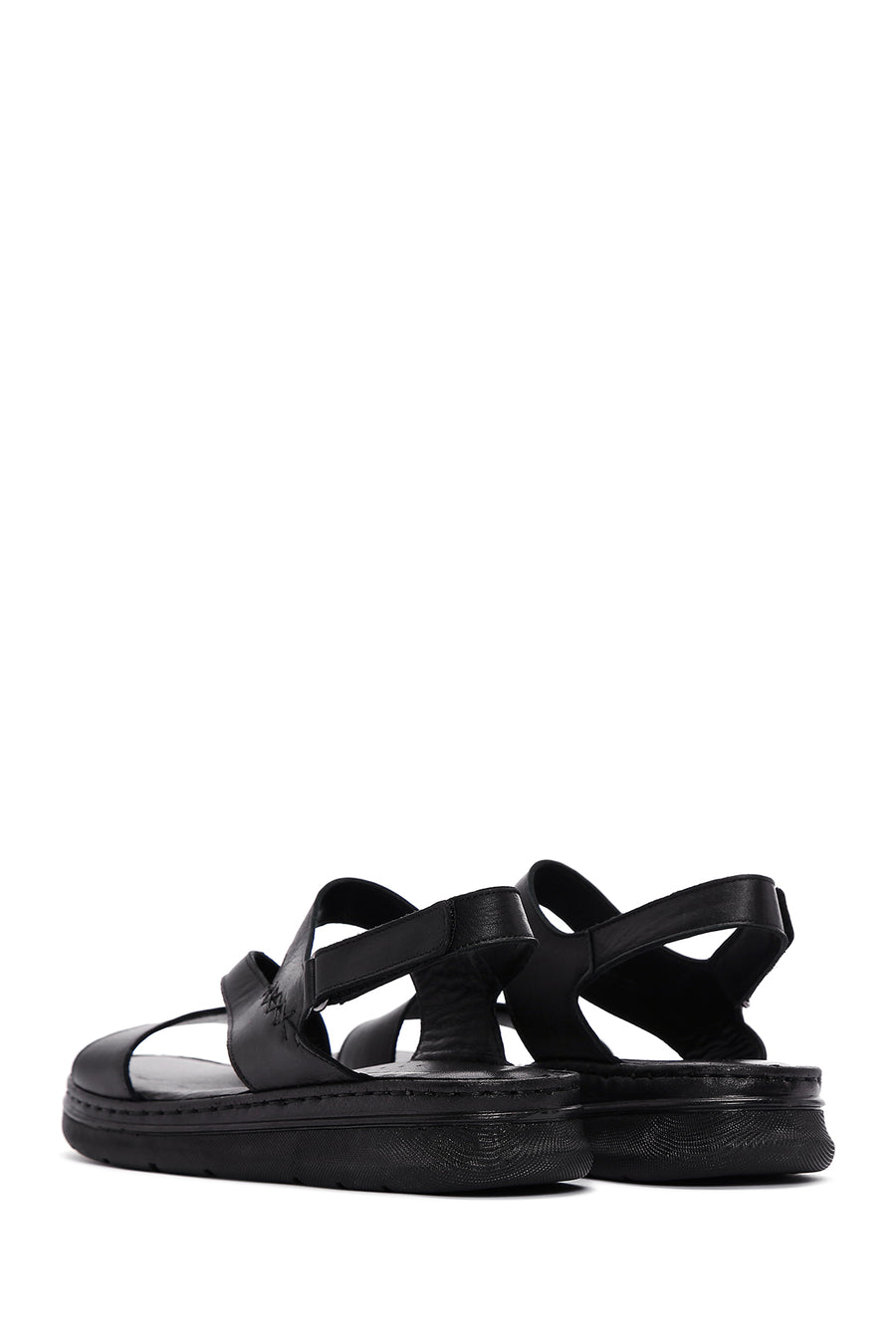 Women's Black Ankle Strap Leather Comfort Sandals
