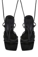 Women's Black Tie-Heeled Sandals | Derimod