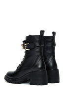 Women's Black Leather Buckle Heeled Boots | Derimod