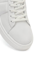 Men's White Lace-up Thick-Sole Leather Sneaker | Derimod