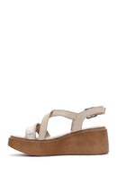 Women's Beige Ankle Strap Wedge Heeled Leather Comfort Sandals | Derimod