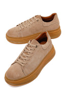 Erkek Bej Bağcıklı Kalın Tabanlı Süet Deri Sneaker | Derimod