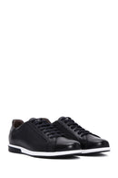 Men's Black Leather Printed Sneaker | Derimod