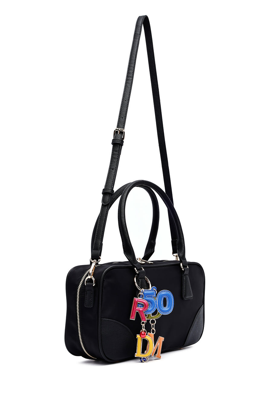 Women's Black Long Strap Accessory Detailed Fabric Handbag