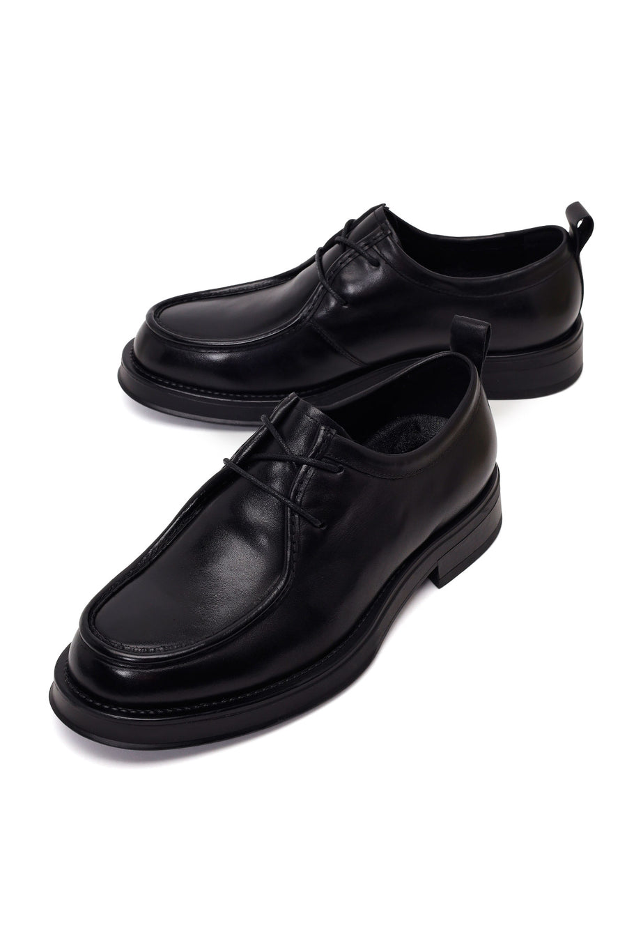 Male Black Lace-Up Thick-Soled Leather Casual Shoes