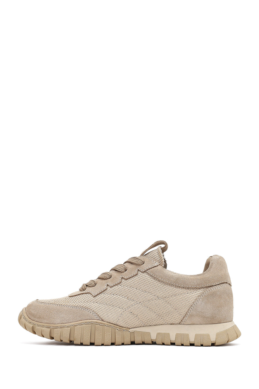 Women's Beige Lace-up Leather Sneaker