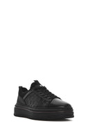 Erkek Siyah Bağcıklı Kalın Tabanlı Deri Sneaker | Derimod