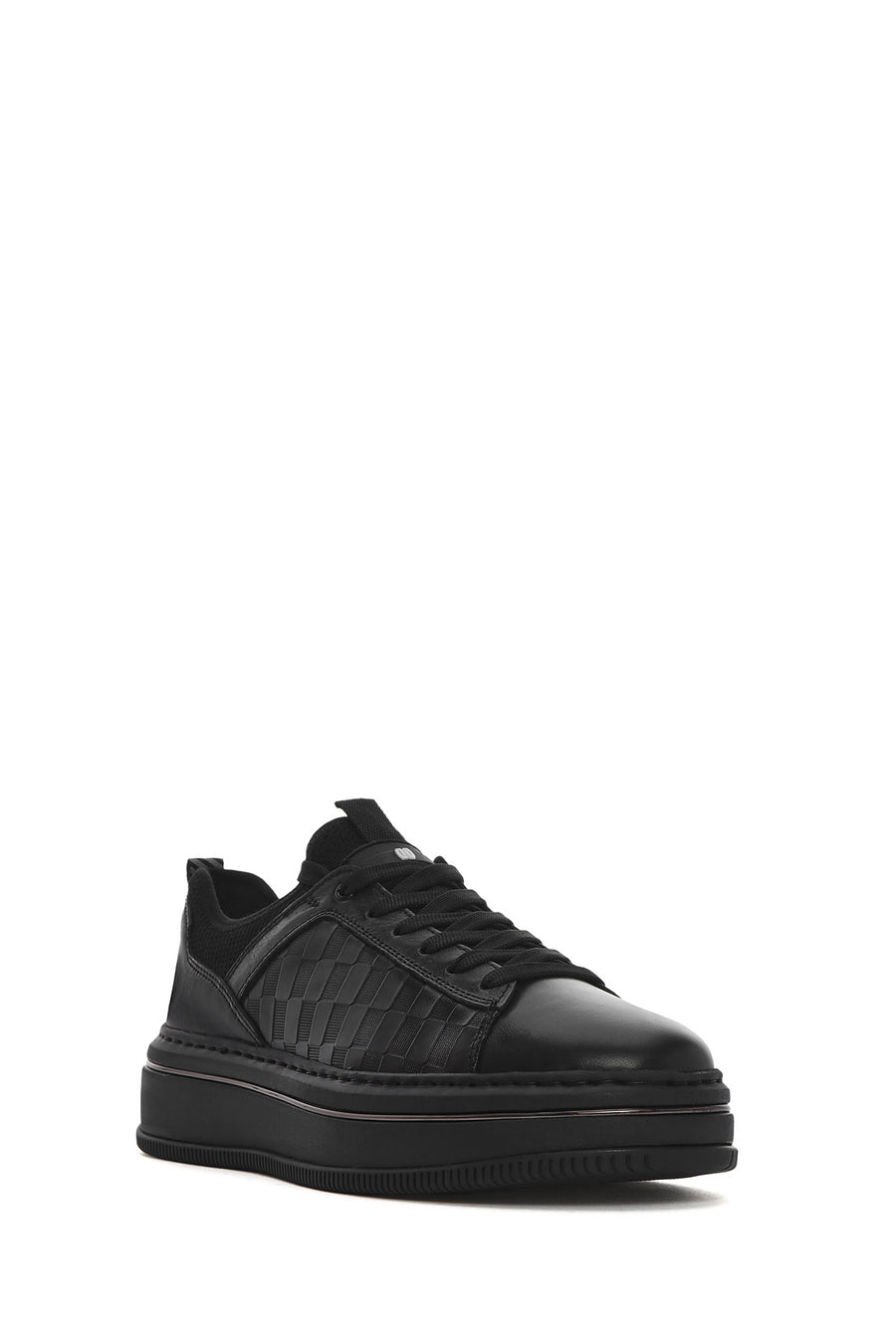 Erkek Siyah Bağcıklı Kalın Tabanlı Deri Sneaker