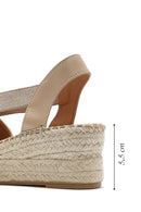 Women's Beige Wedge Heel Leather Espadrille Sandals | Derimod