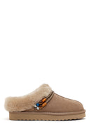 Woman Mink Stone-Embellished Suede Teddy Slipper | Derimod