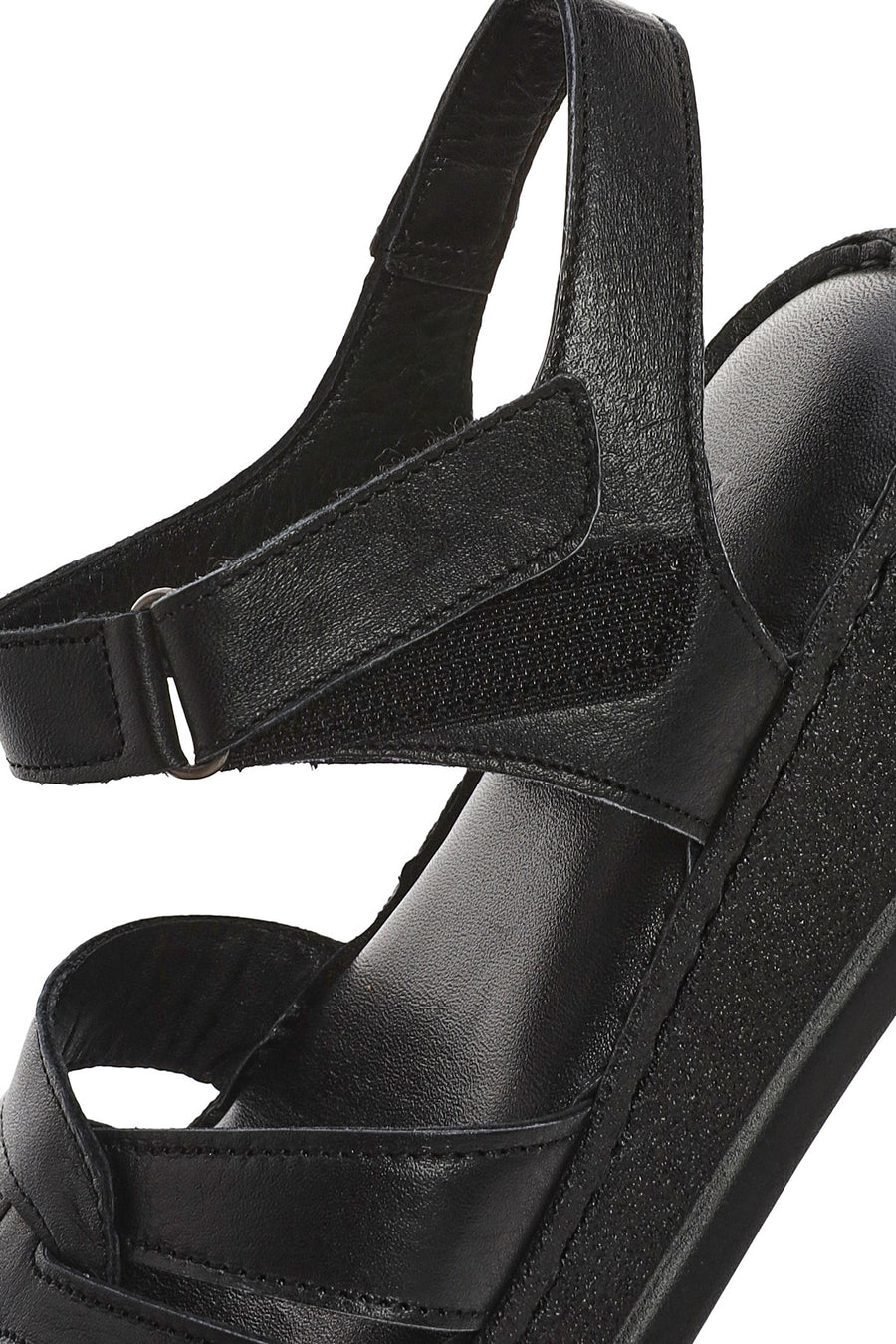 Women's Black Ankle Strap Chunky Sole Leather Comfort Sandals