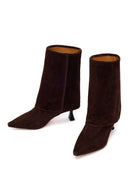 Woman Brown Heeled Suede Boots | Derimod