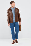 Bruno Men's Cognac Leather Jacket | Derimod