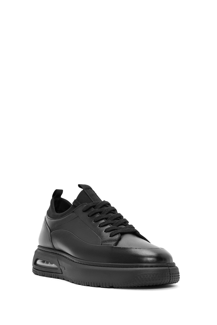 Erkek Siyah Bağcıklı Deri Sneaker