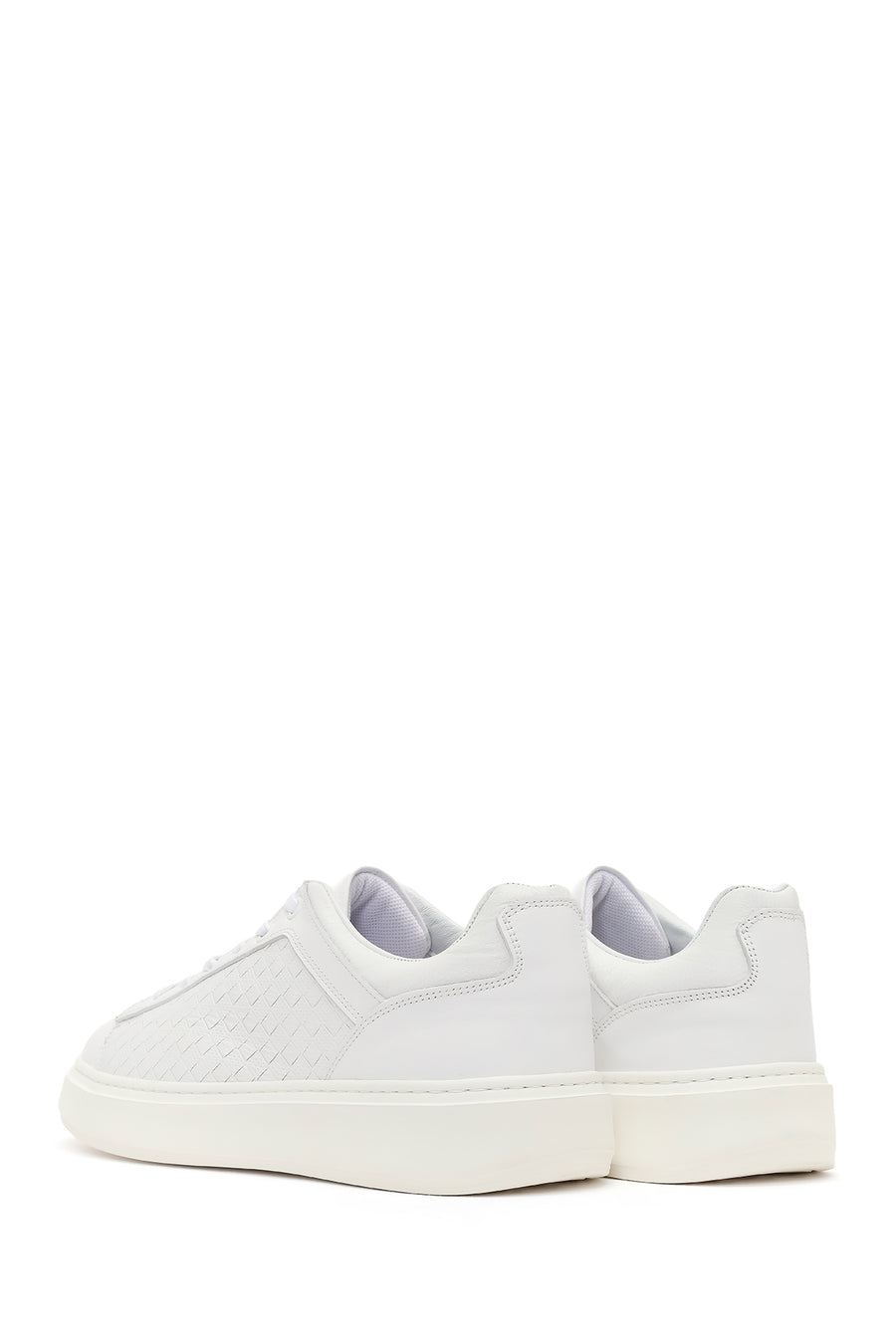 Erkek Beyaz Bağcıklı Deri Sneaker