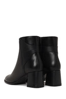 Woman Black Zip Closure Thick-Heeled Leather Boots | Derimod