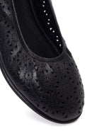 Women's Black Patterned Leather Ballet Flats | Derimod