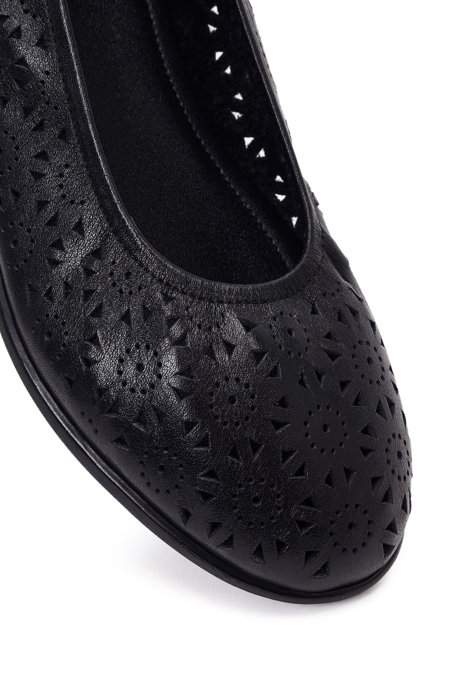 Women's Black Patterned Leather Ballet Flats
