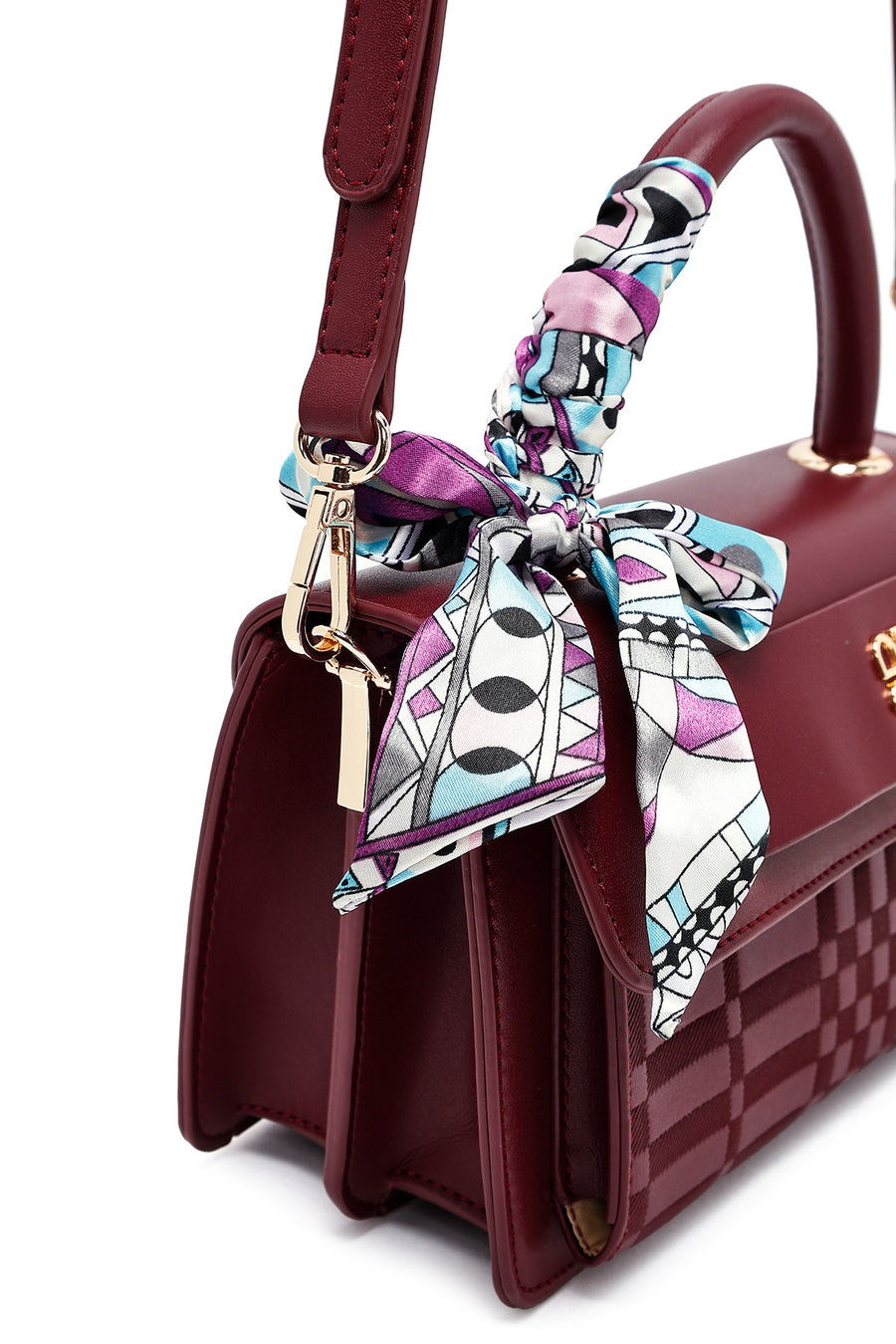 Woman Burgundy Long-Strap Printed Crossbody Bag