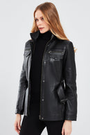 Lavinia Women's Black Hooded Fur Leather Coat | Derimod