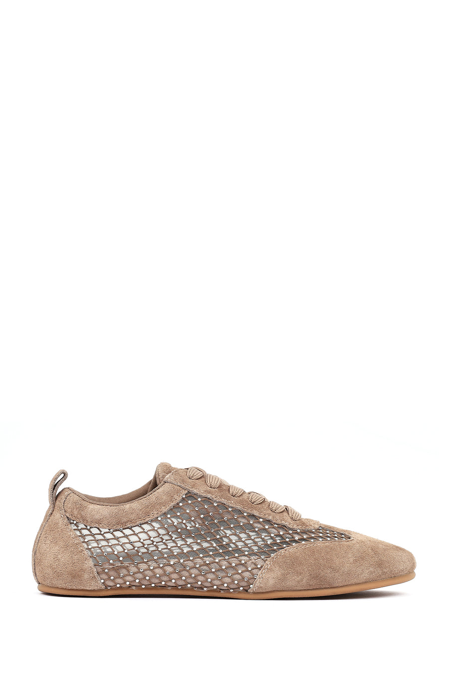 Women's Mink Lace-up Rhinestone Suede Leather Sneaker 26PFD431810 | Derimod