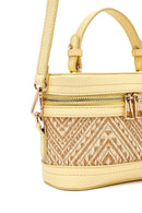 Women's Yellow Long Strap Patterned Mini Box Crossbody Bag | Derimod