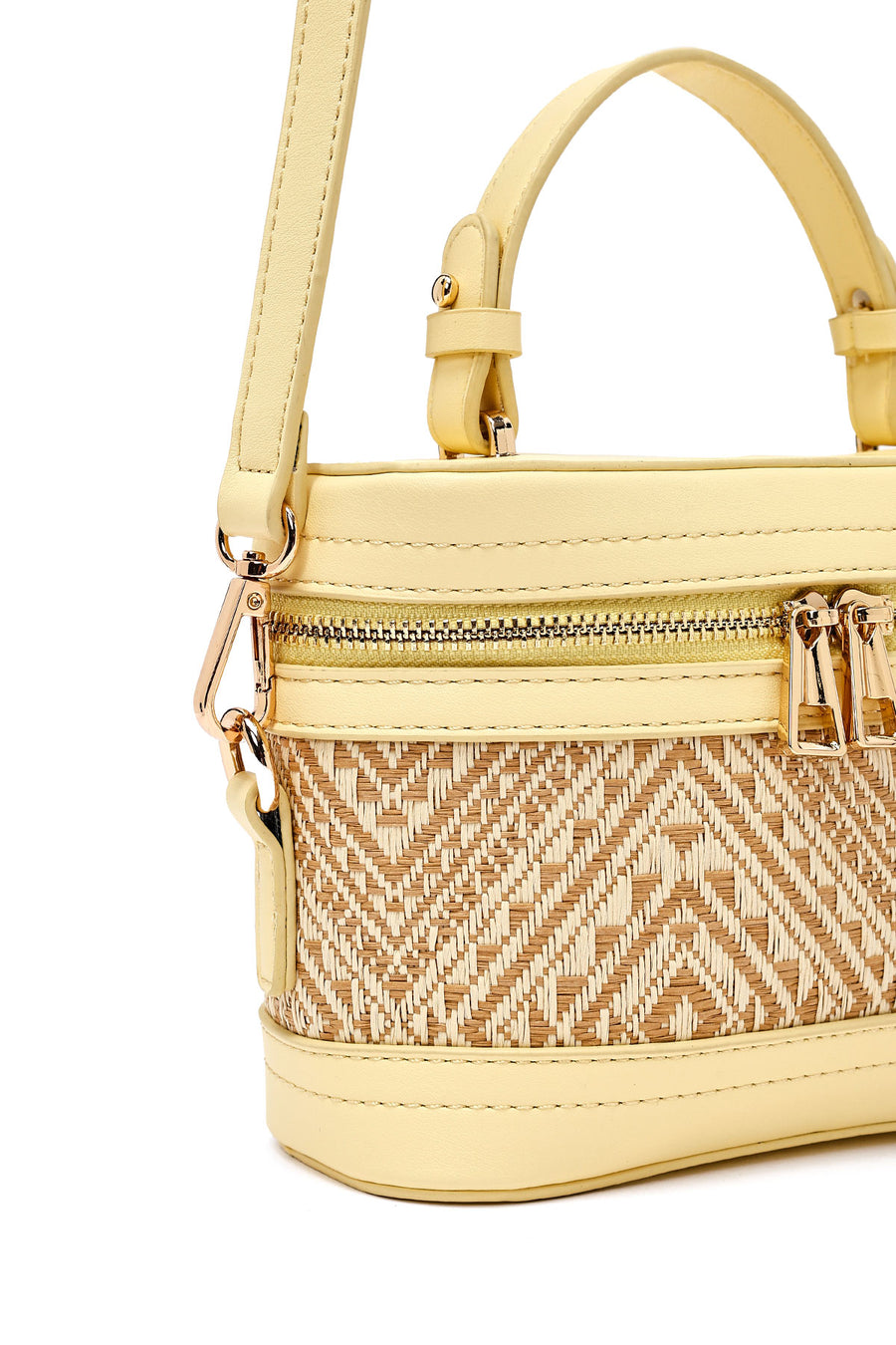 Women's Yellow Long Strap Patterned Mini Box Crossbody Bag
