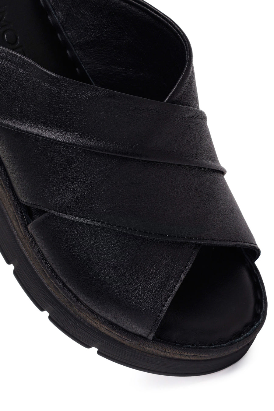 Woman Black Wedge Leather Comfort Slippers