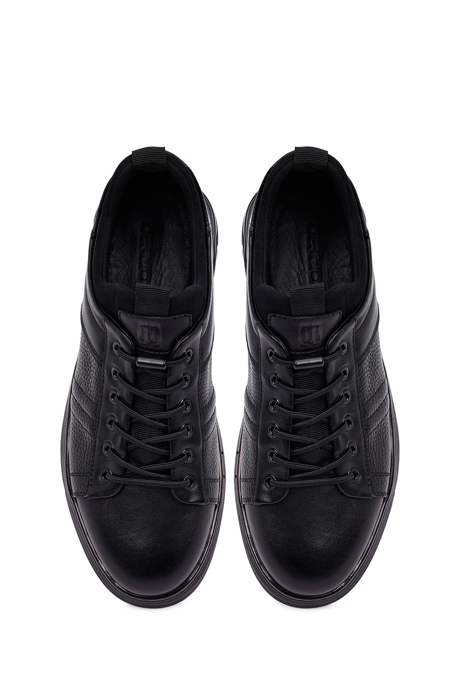 Erkek Siyah Bağcıklı Deri Casual Sneaker