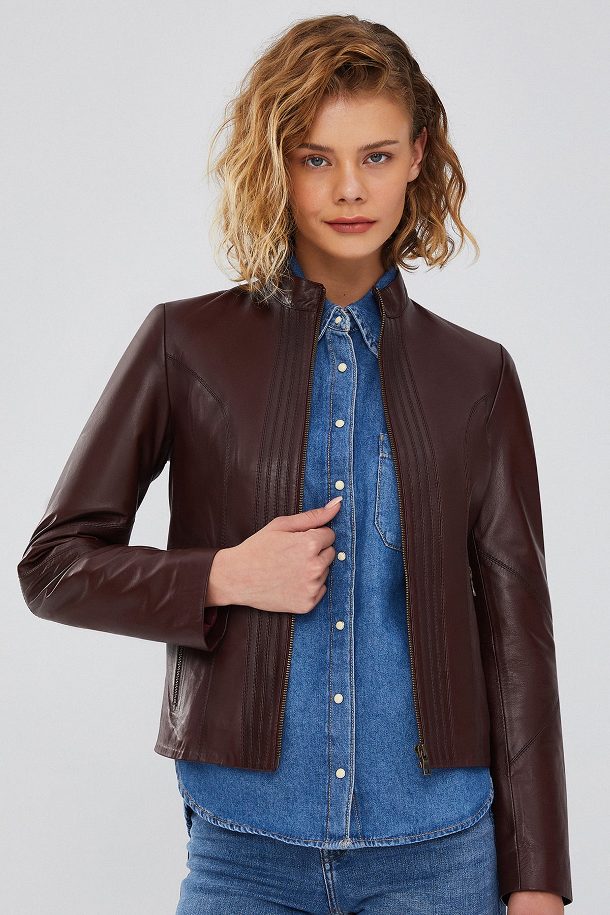 Bianca Women's Brown Leather Jacket 23WGE5056R3 | Derimod