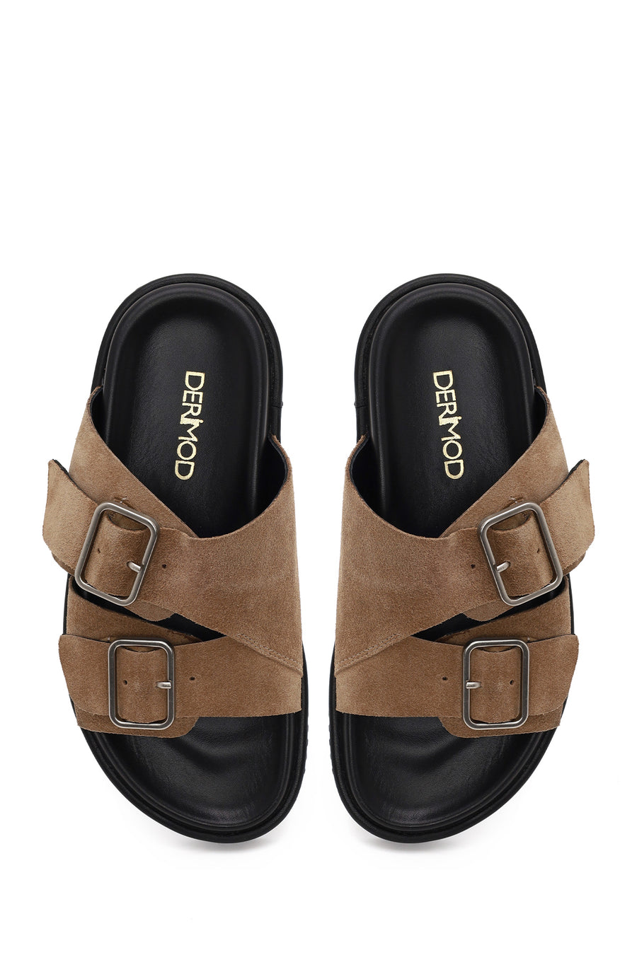 Woman Mink Double-Buckle Suede Slipper