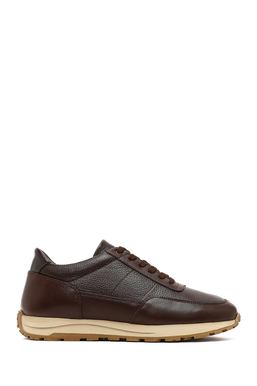 Erkek Kahverengi Bağcıklı Deri Casual Sneaker