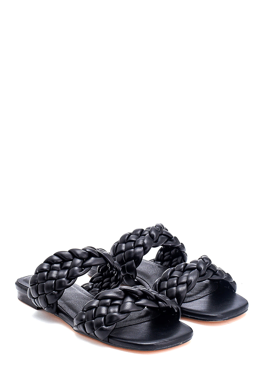Women's Black Braided Flat Slippers