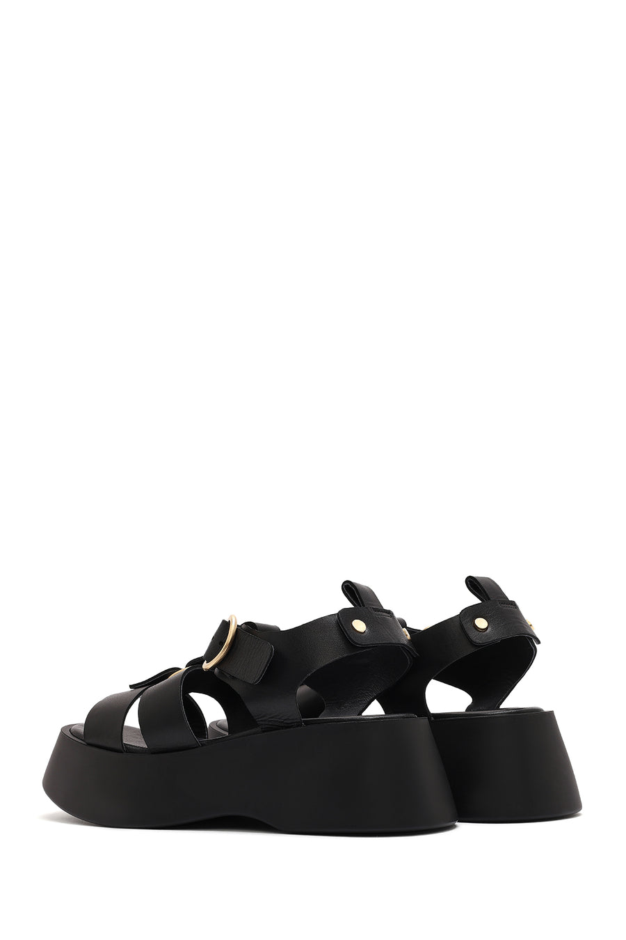 Women's Black Ankle Strap Thick Soled Leather Sandals