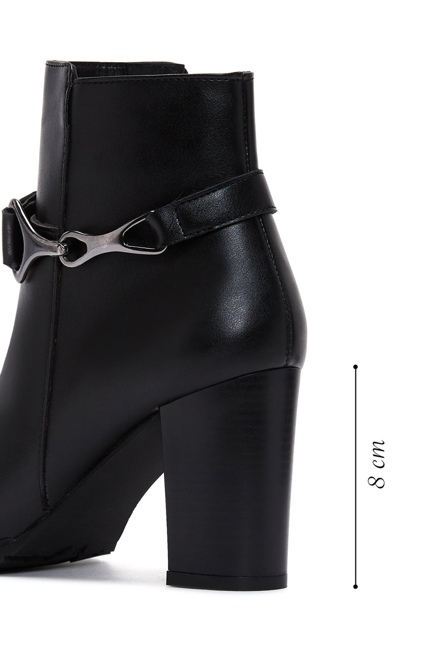 Women's Black Zippered Buckle Heeled Boots
