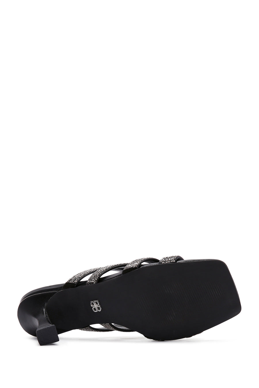 Women's Black Stone Thin Heeled Slippers