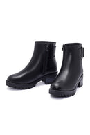 Women's Black Zippered Buckle Detailed Leather Boots | Derimod