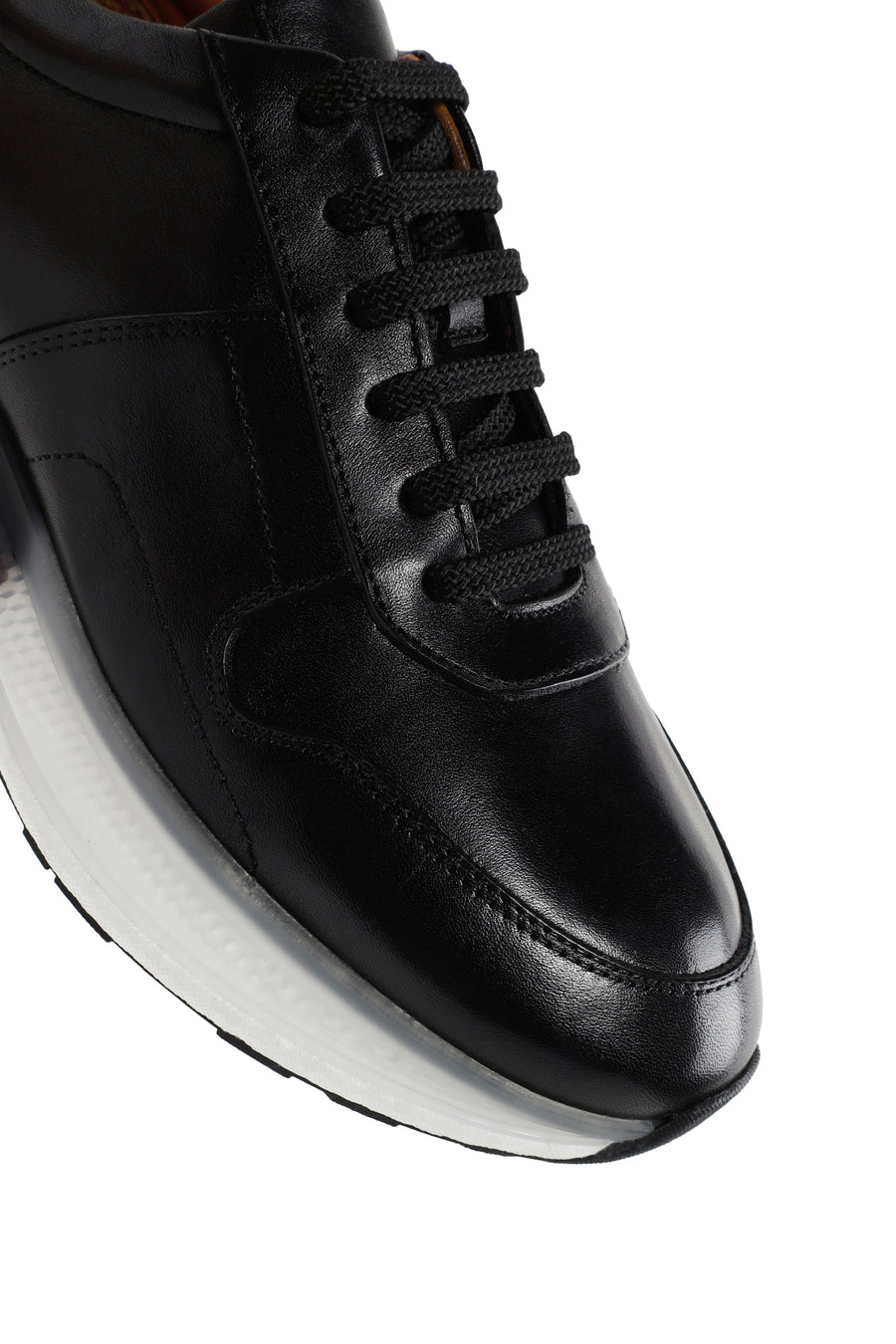 Men's Black Thick Sole Lace Up Leather Sneaker