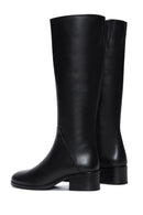 Women's Black Leather Zippered Boots | Derimod