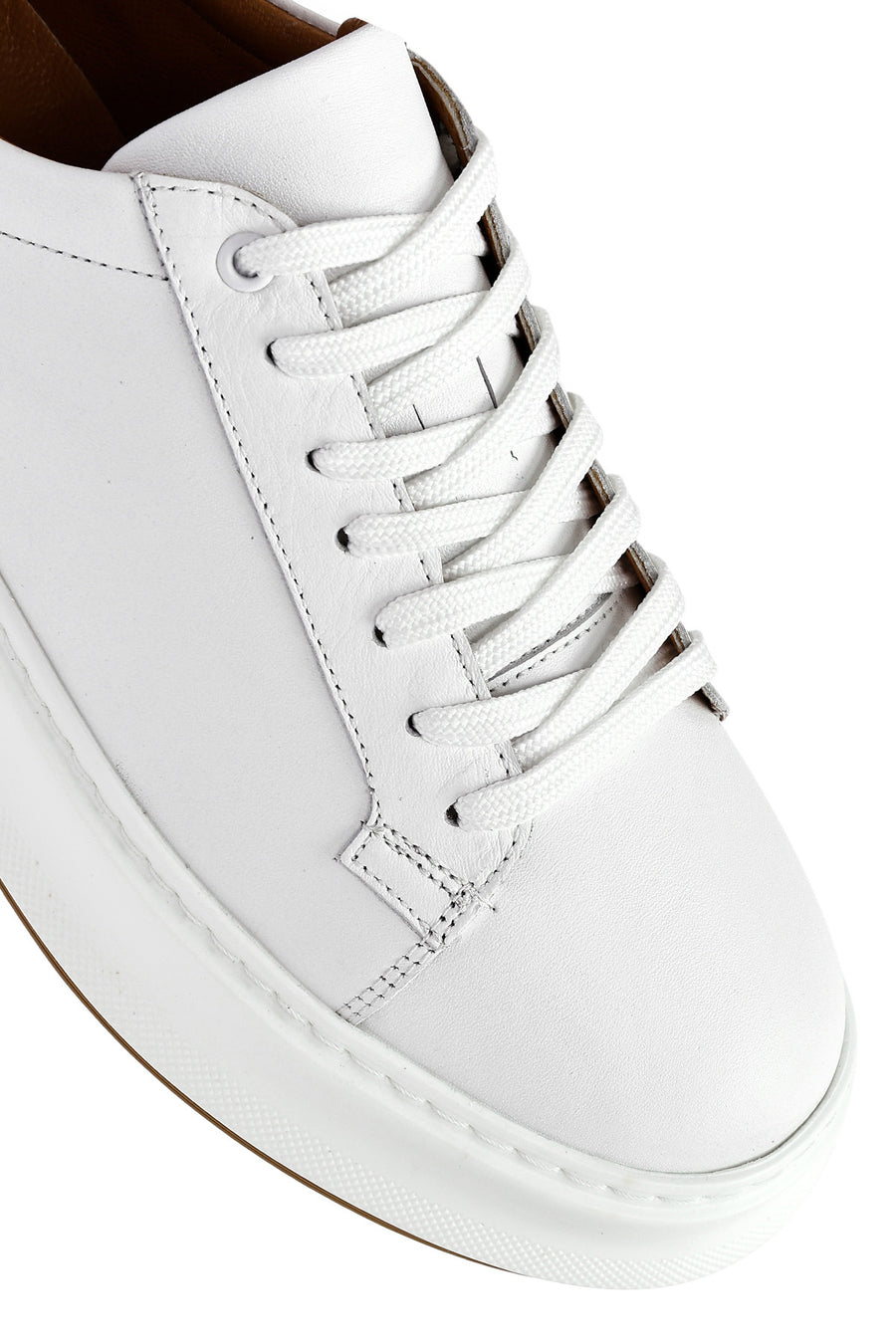 Men's White Lace-up Thick-Sole Leather Sneaker